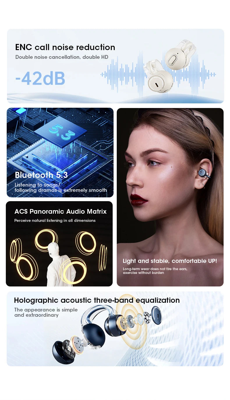 Bluetooth Earbuds True Clip-on Wireless Earphones Noise Cancelling Bluetooth Headsets Earcuffs Handsfree With Mic For Xiaomi ios
