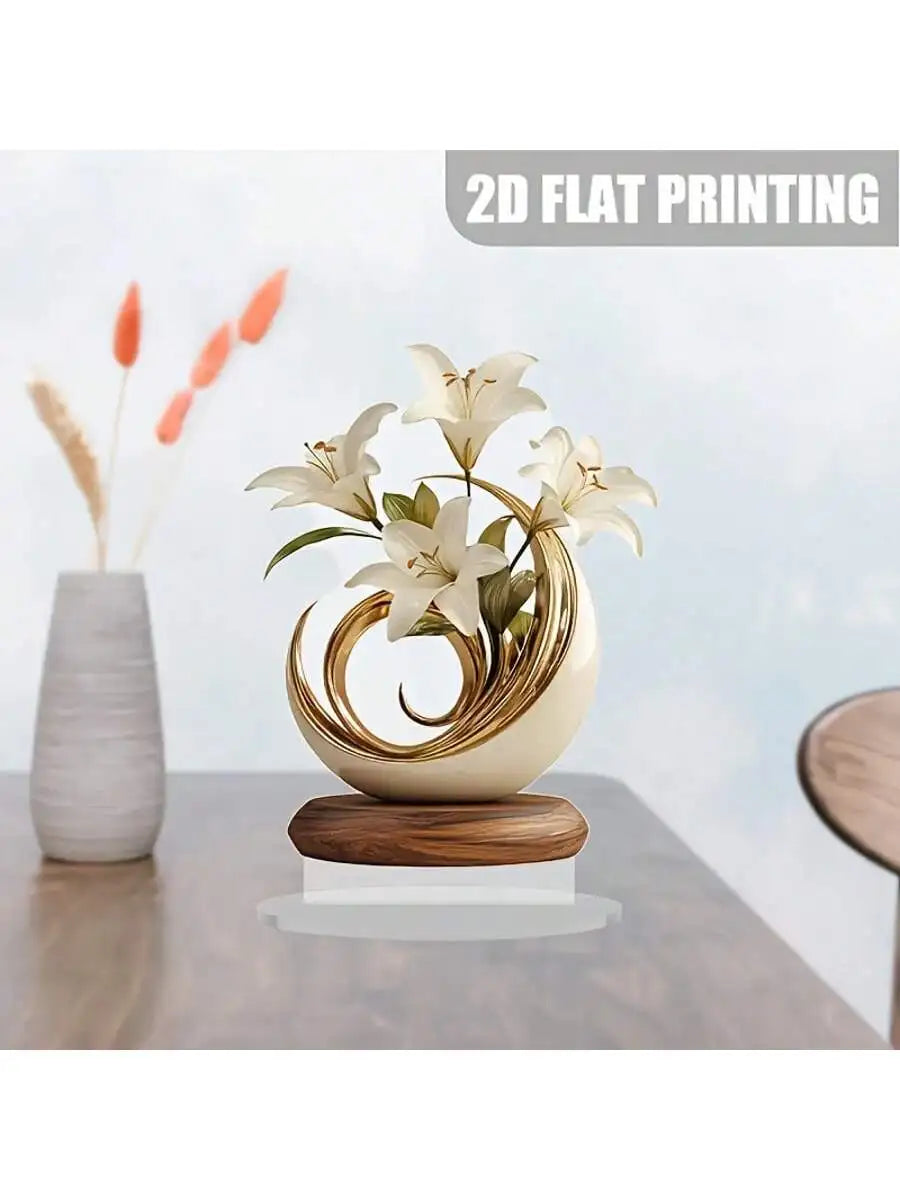 Floral Desktop Decoration Ornament 20x20cm Acrylic 2D Flat Home Decor Easy Install Practical Flower Desk Accessory
