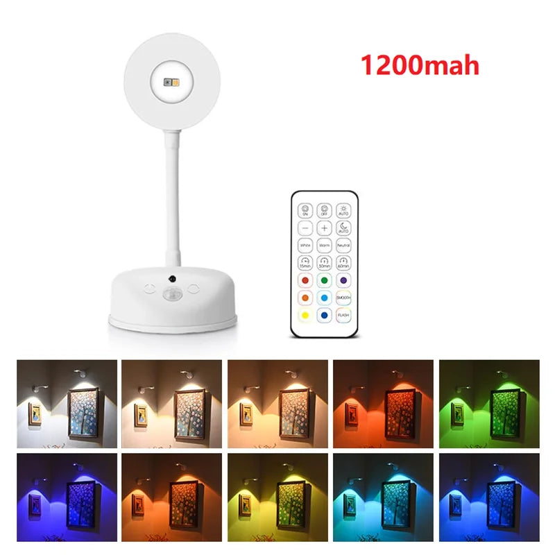 RGB LED Motion Sensor Wall Lamp Set 16 Colors Dimmable USB Rechargeable 2000mAh Intelligent Human Sensing Art Picture Light