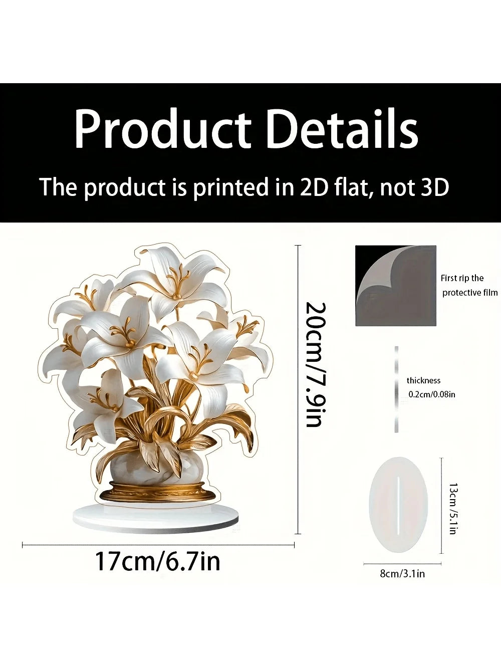 Floral Desktop Decoration Ornament 20x20cm Acrylic 2D Flat Home Decor Easy Install Practical Flower Desk Accessory