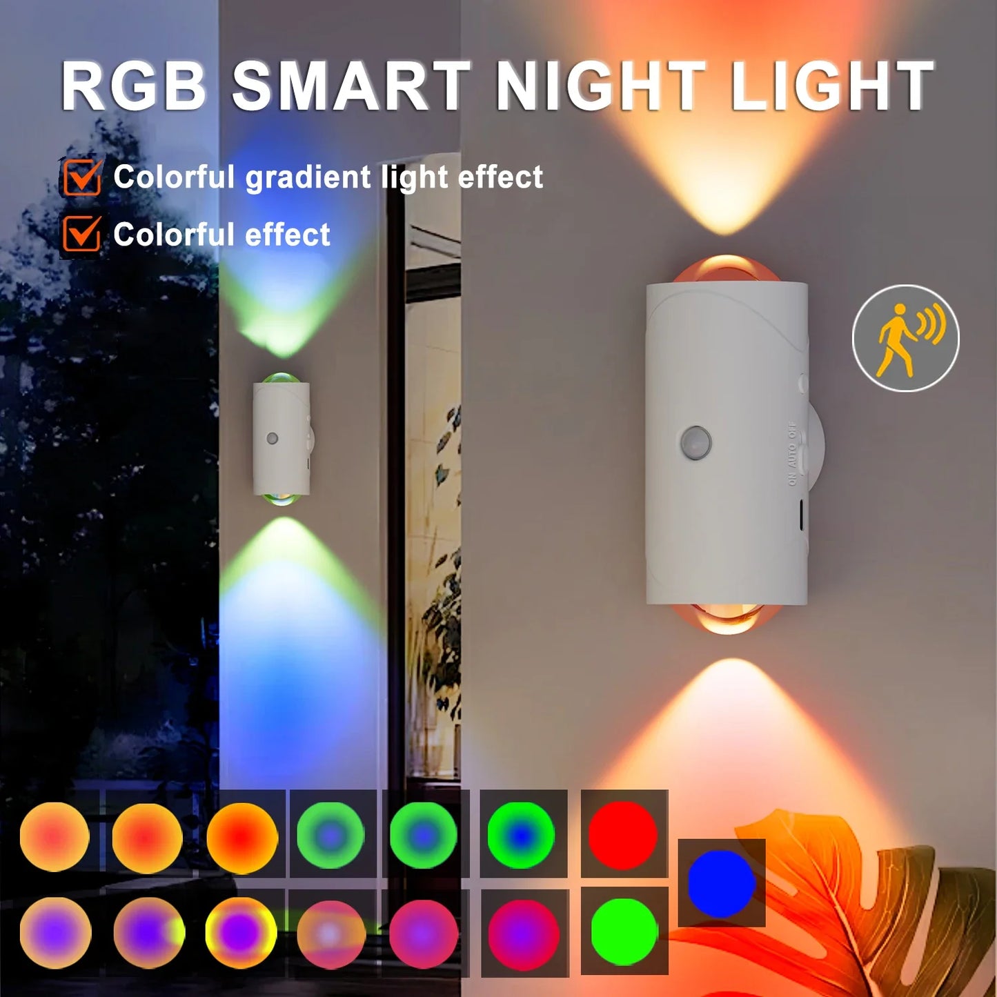 RGB LED Night Light with Motion Sensor Rechargeable Wall Lamp Gradient Ambient Light Dimmable Indoor Light Magnetic Step Lamp