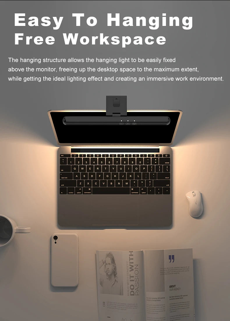LED Monitor Light Bar – 3 Color Temps, Dimmable, Eye Protection