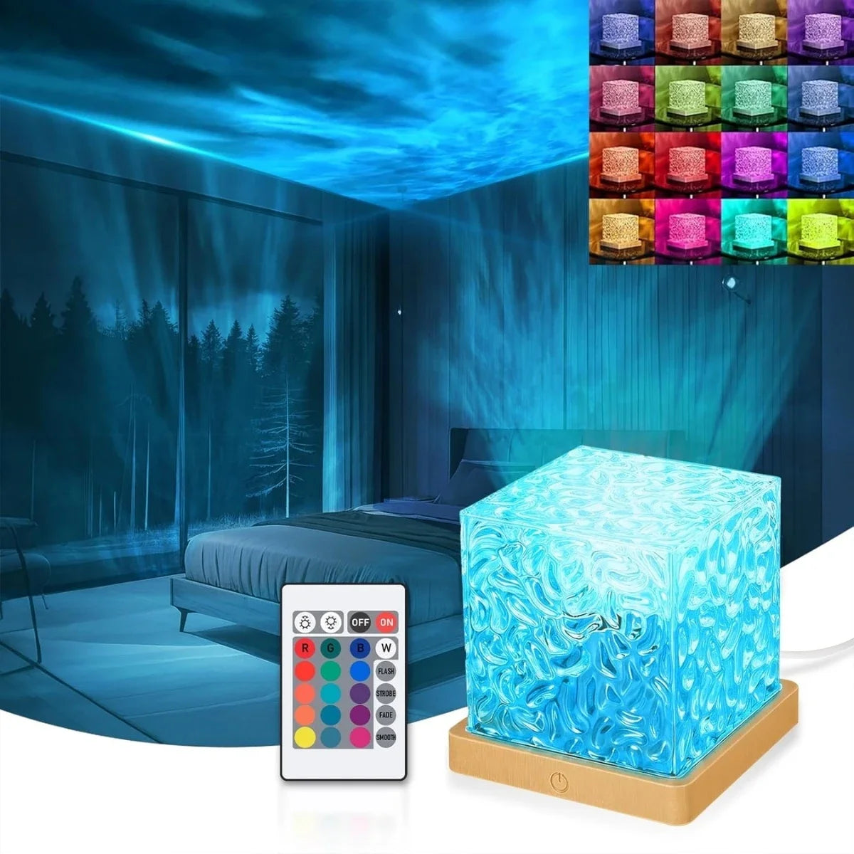 RGB16 Color Water Ripple Ambient Light, Bedroom Light and Shadow Atmosphere, Rotating Table Lamp, Bedside Night Light