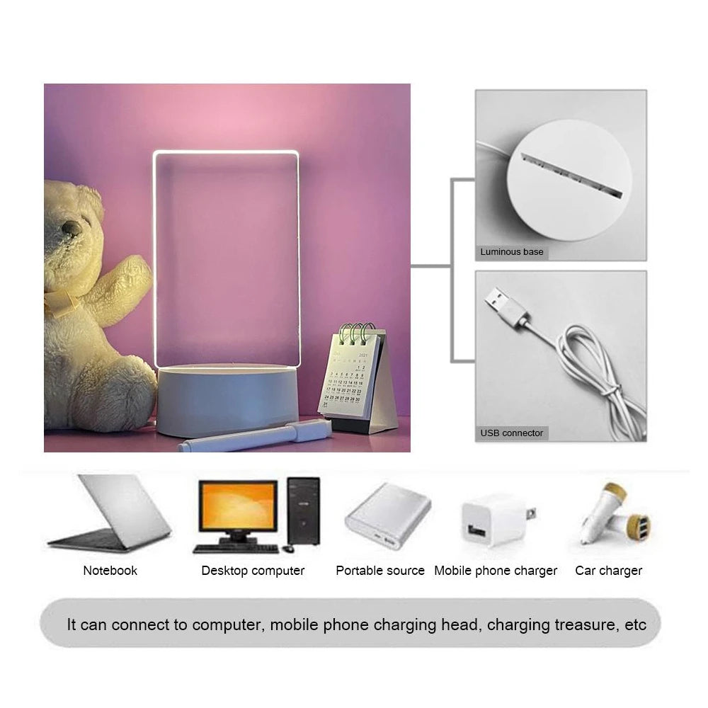 LED Acrylic Night Light – Erasable Message Board & Calendar