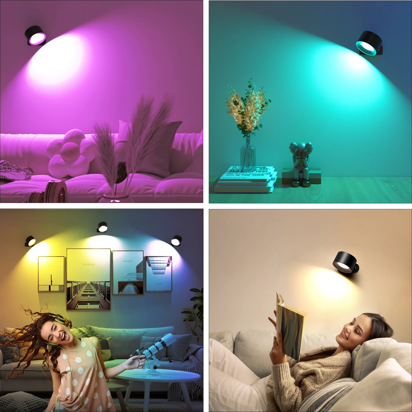 RGB LED Wall Sconce – Battery/USB, Touch Control, 360° Rotation