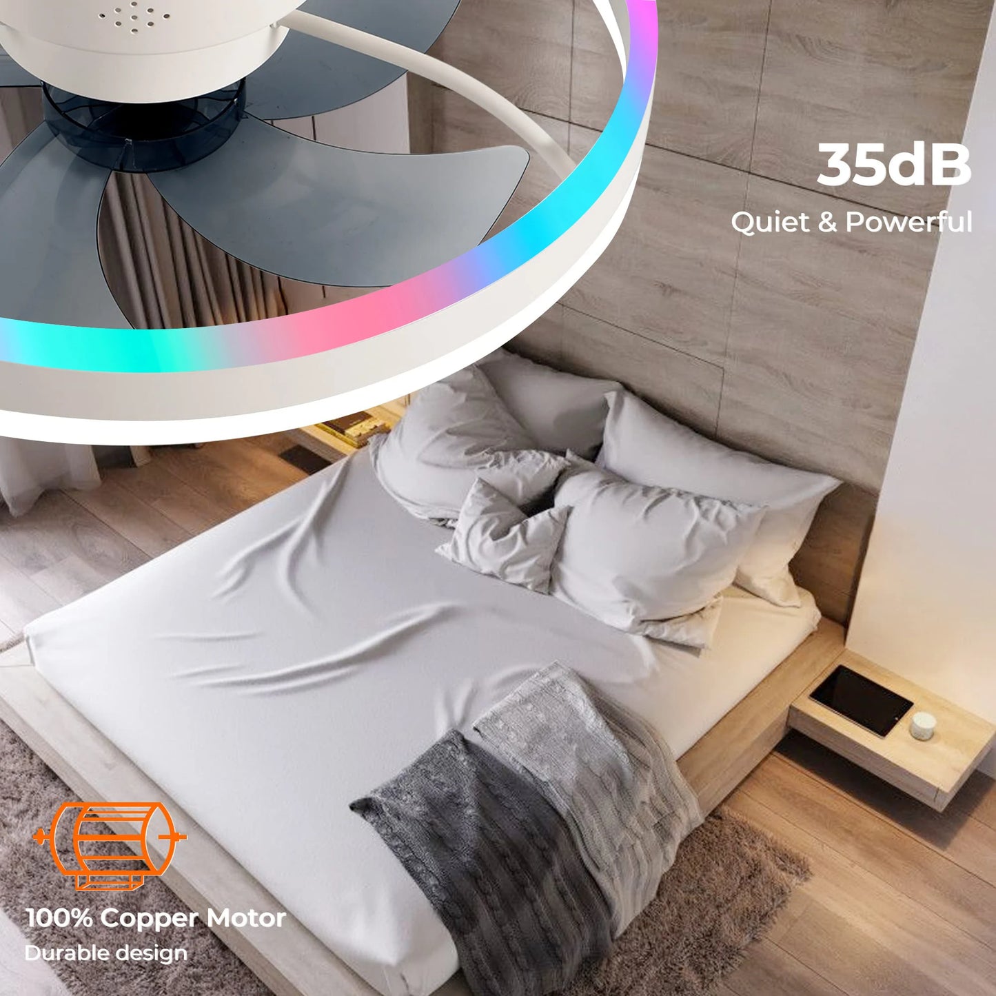 50CM RGB Ceiling Fan with LED Light – 6 Speeds, Remote Control