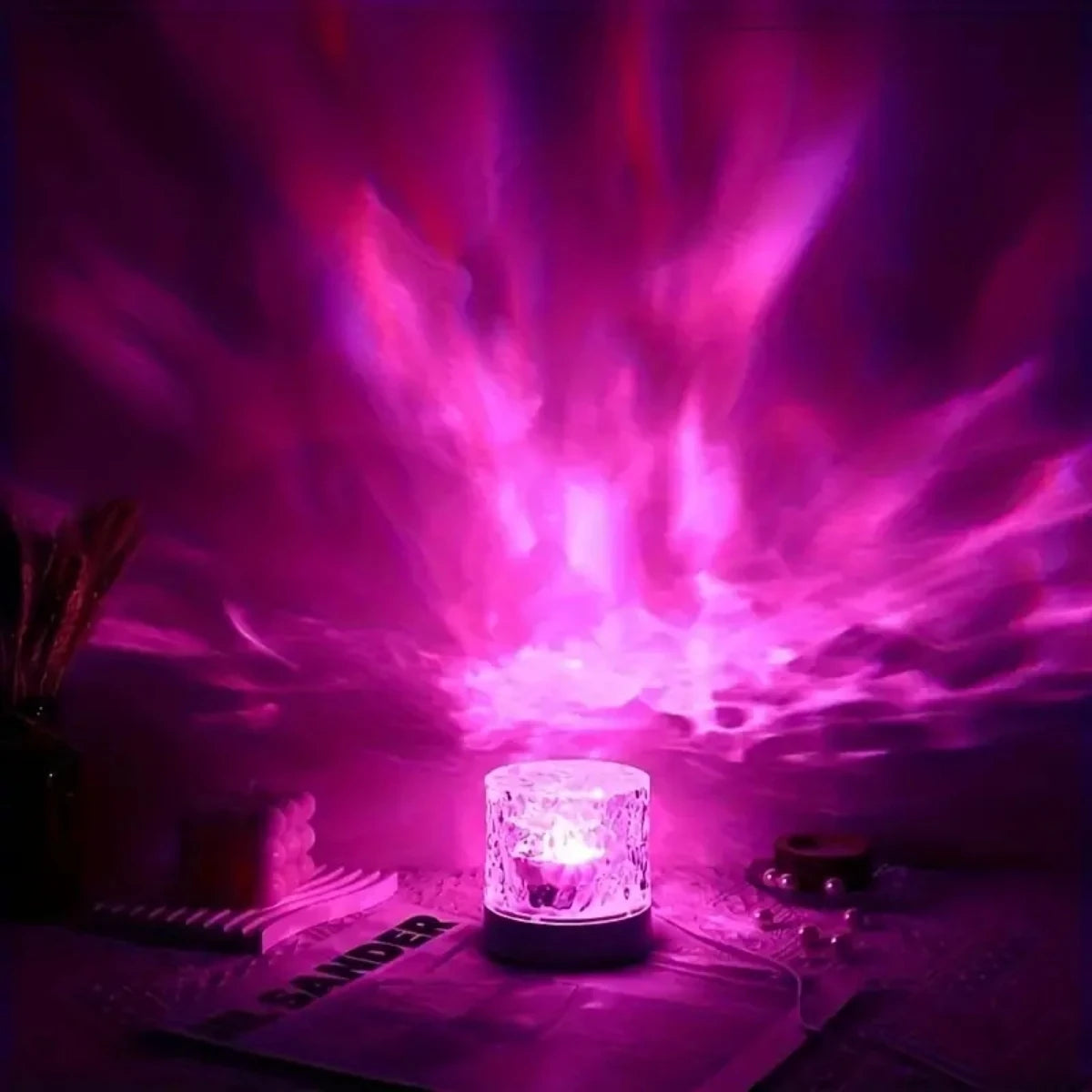 RGB16 color water ripple ambient light, bedroom light and shadow atmosphere, rotating table lamp, bedside night light