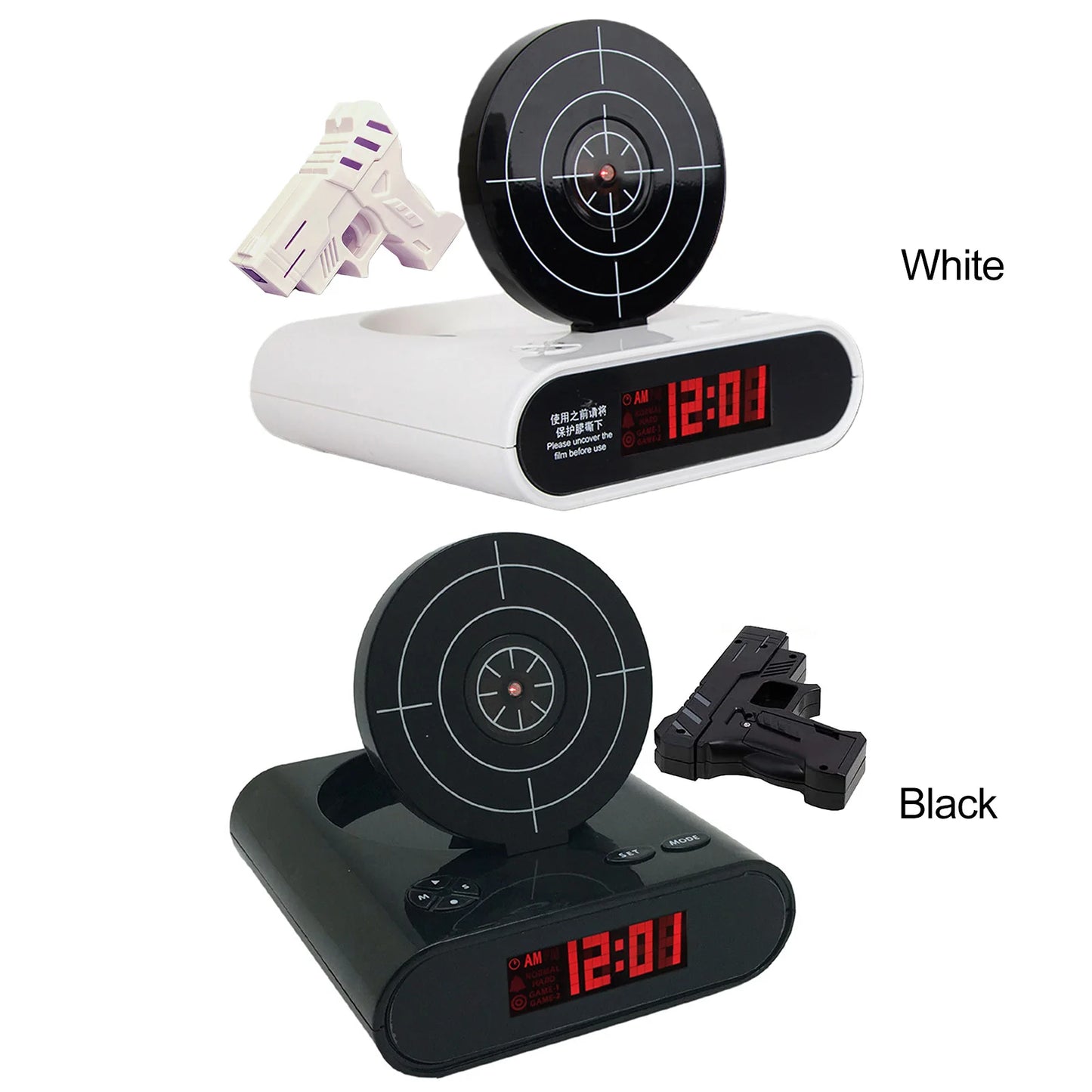 Target Shooting Alarm Clock – LED Display, 2 Alarm Modes, Infrared Gun