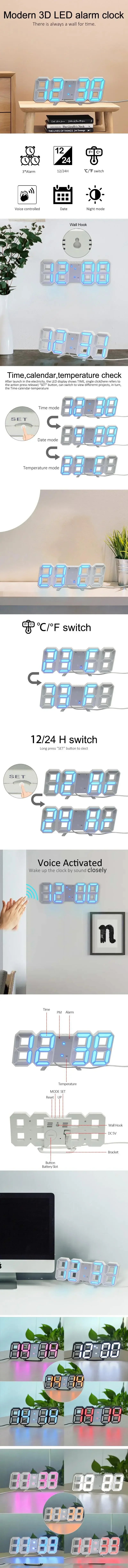 Digital Decoration for Bedroom Desk Watches Led Wall Clock Living Room Alarm Modern Home and Decoration Electronic Table Decor