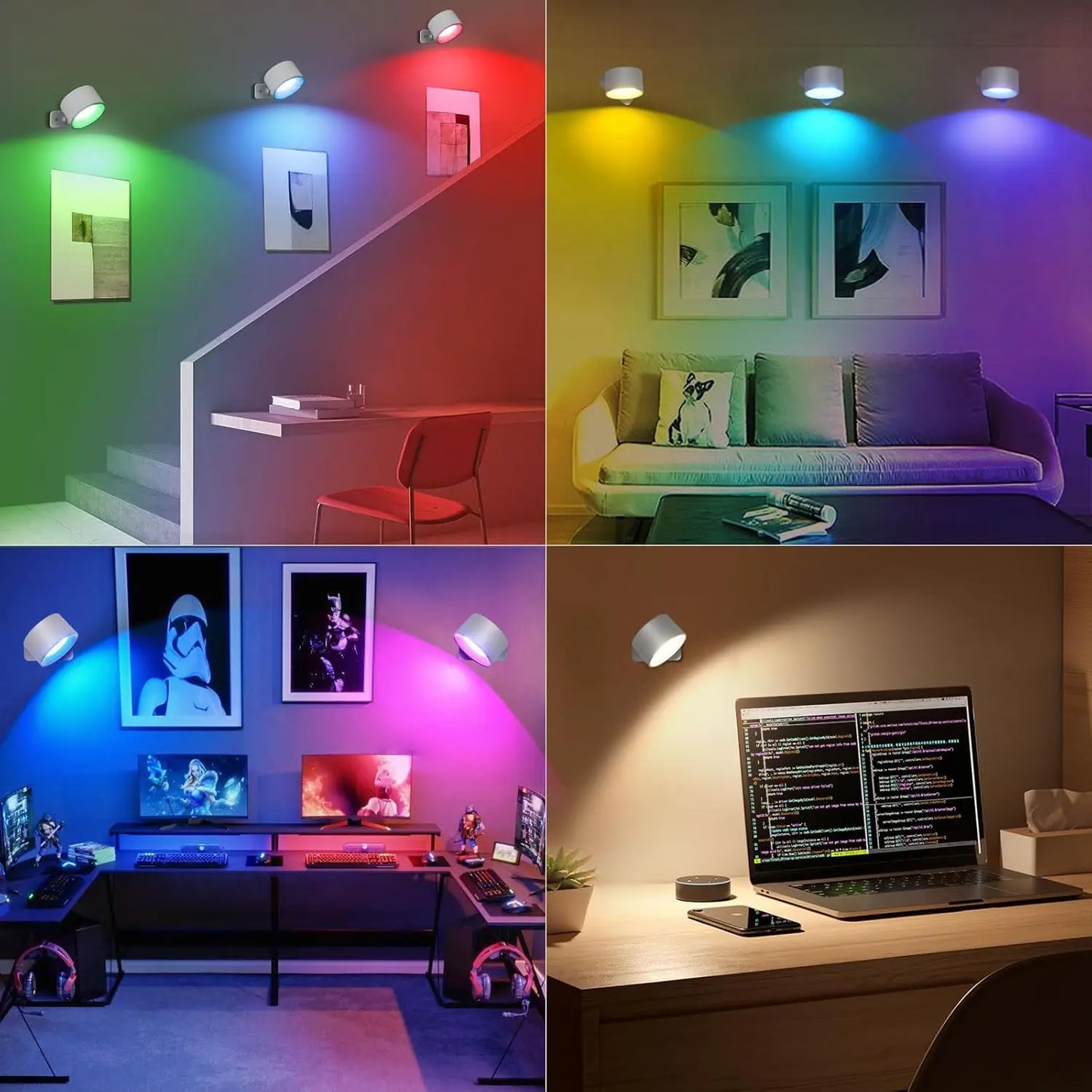 RGB LED Wall Sconce – Battery/USB, Touch Control, 360° Rotation