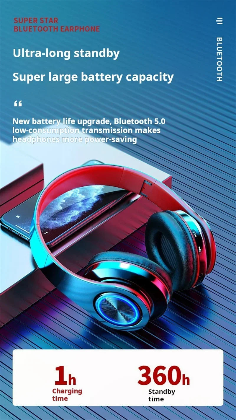 Head-Mounted Gaming Headphones Blutooth Surround Sound Stereo Wireless Earphone with Micro Phone Colourful PC Laptop Headset