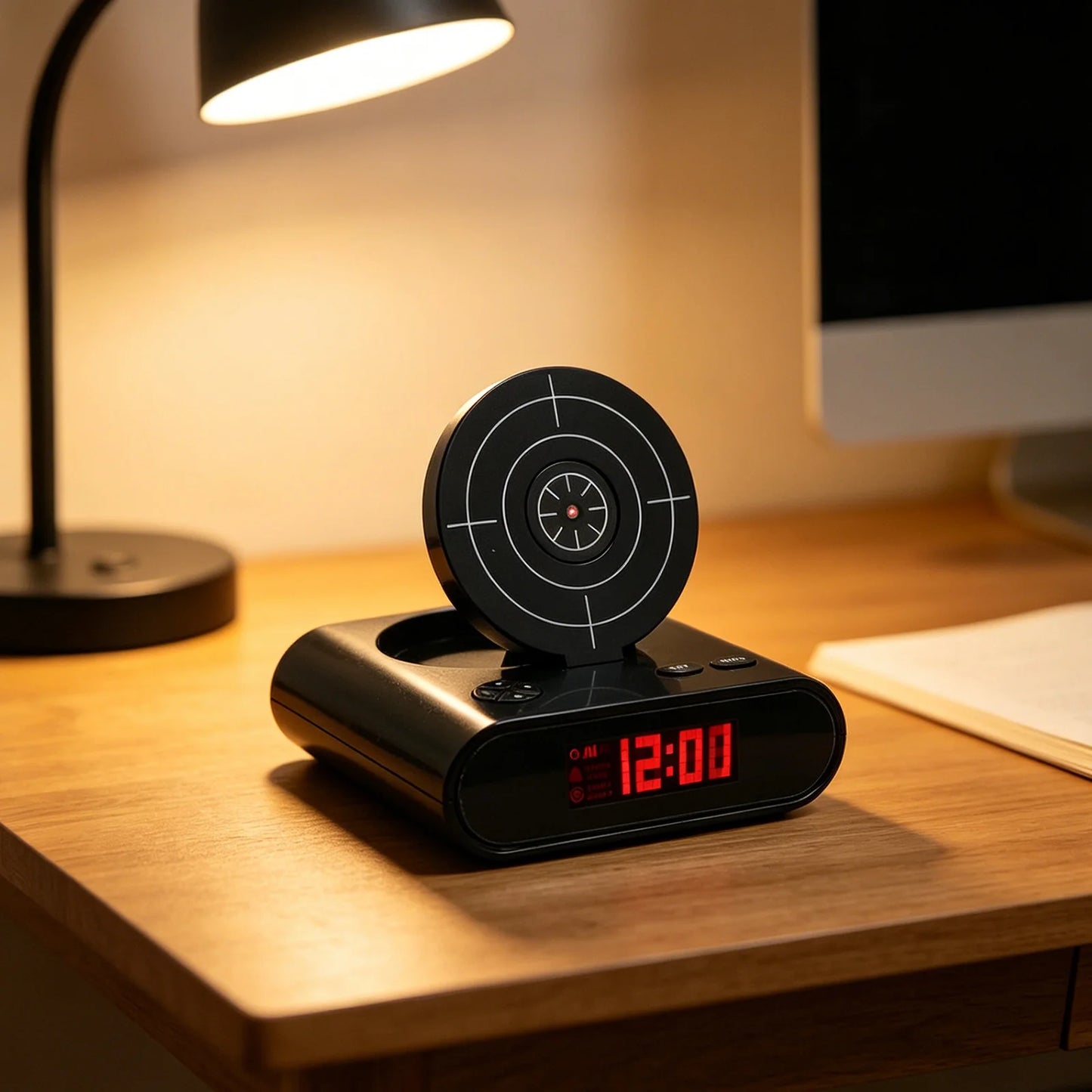 Target Shooting Alarm Clock – LED Display, 2 Alarm Modes, Infrared Gun