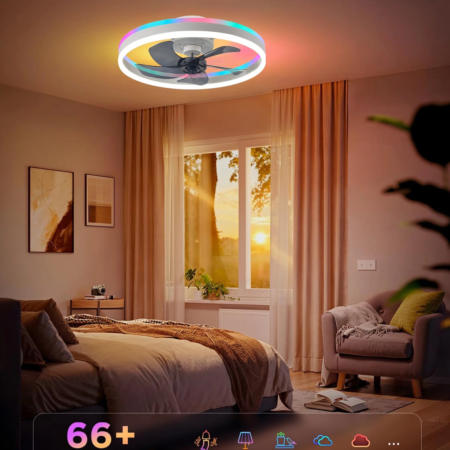 50CM RGB Ceiling Fan with LED Light – 6 Speeds, Remote Control
