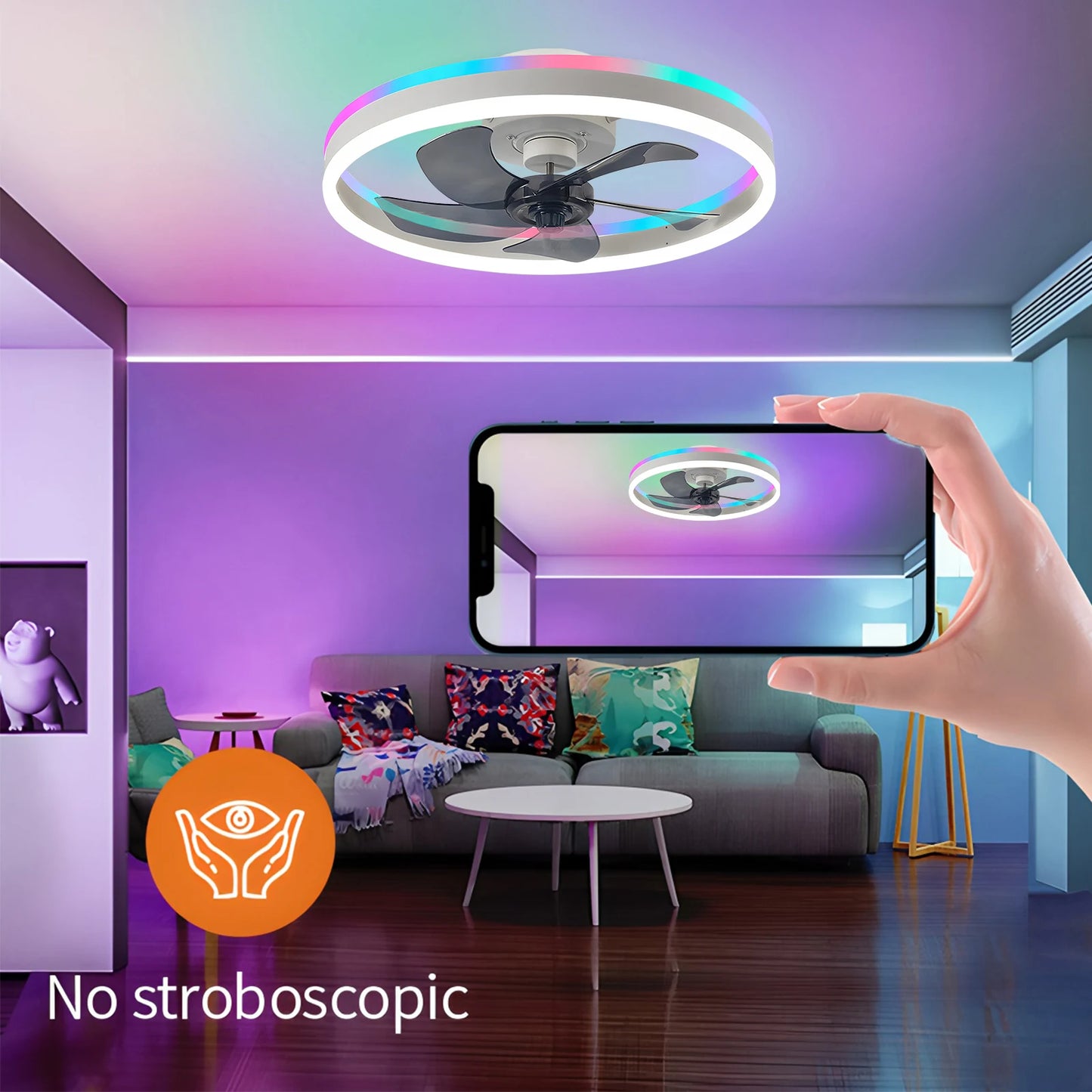 50CM RGB Ceiling Fan with LED Light – 6 Speeds, Remote Control