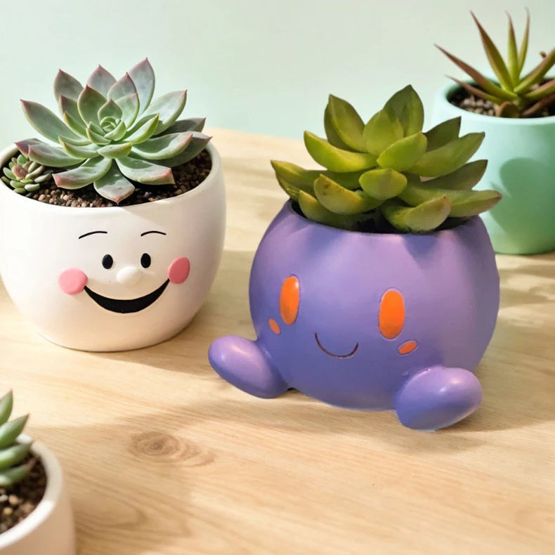 Desktop Cute Resin Decorative Flowerpot Cute Cartoon Shape Flowerpot Balcony Desktop Plant Decorative Flowerpot