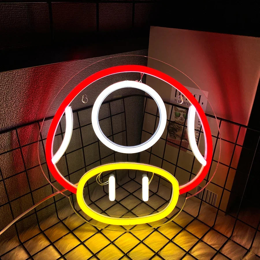Beauty Salon Decor Room Wallpaper for Wall Bar Neon Gamer Decoration Game Sign Light Up Man Mushroom Birthday Gifts Boys Cave