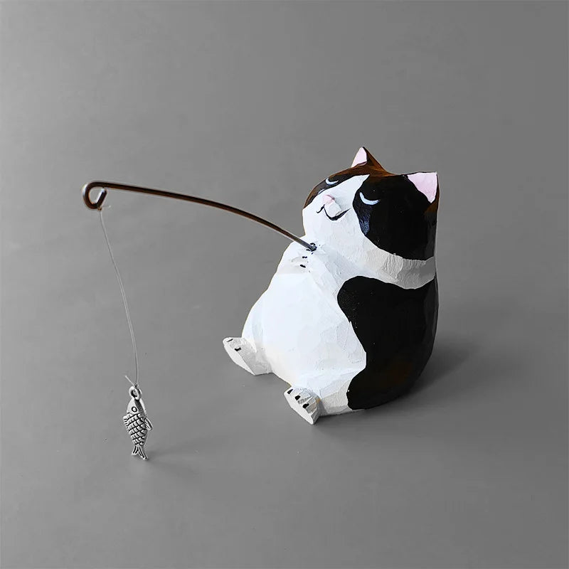 LuckyCatch™ Wooden Fishing Cat Desk Ornament