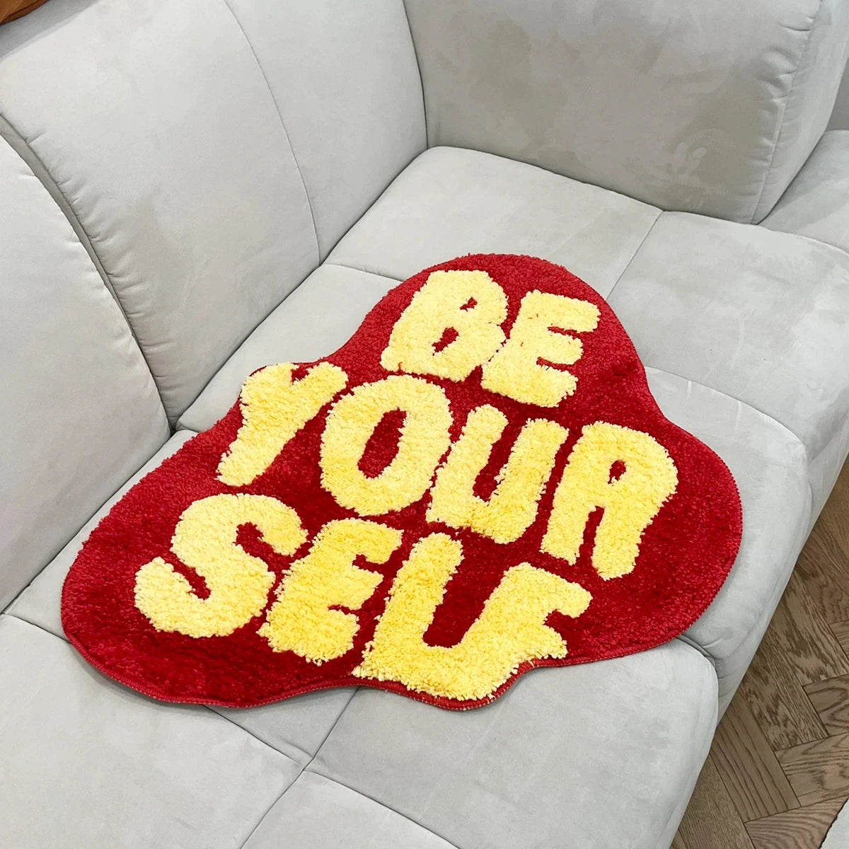Be Yourself Tufted Rug Irregular Heart Shaped Area Rug Soft Plush Non Slip Floor Mat for Bedroom Living Room Dorm Decor