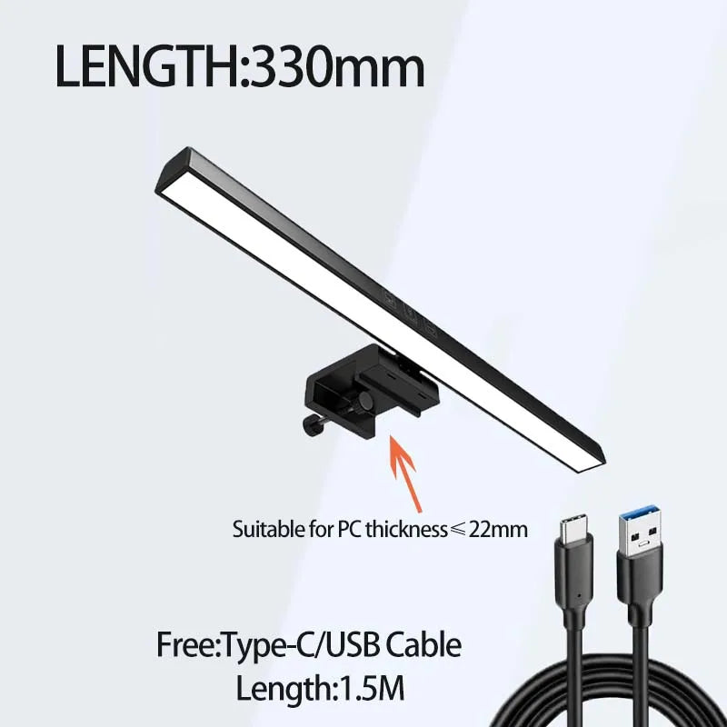 LED Monitor Light Bar – 3 Color Temps, Dimmable, Eye Protection