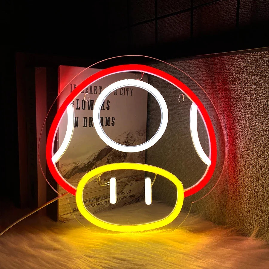 Beauty Salon Decor Room Wallpaper for Wall Bar Neon Gamer Decoration Game Sign Light Up Man Mushroom Birthday Gifts Boys Cave