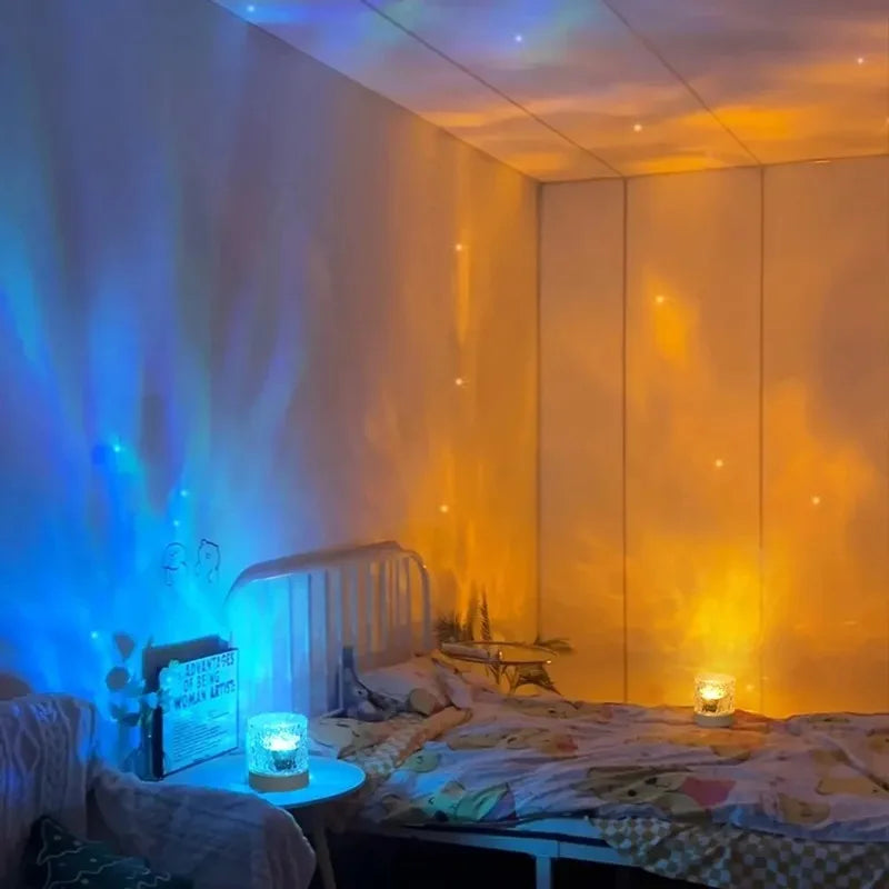 RGB 16 Colors Water Ripple Atmosphere Light Remote Control Dynamic Flame Starry Sky Romantic Bedroom Decor Projection Night Lamp