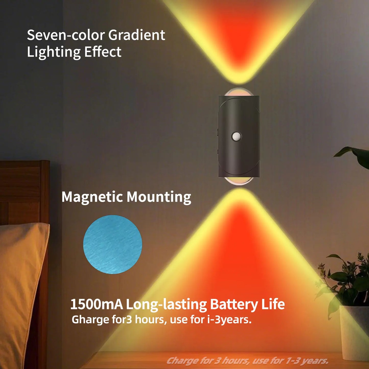 RGB LED Night Light with Motion Sensor Rechargeable Wall Lamp Gradient Ambient Light Dimmable Indoor Light Magnetic Step Lamp