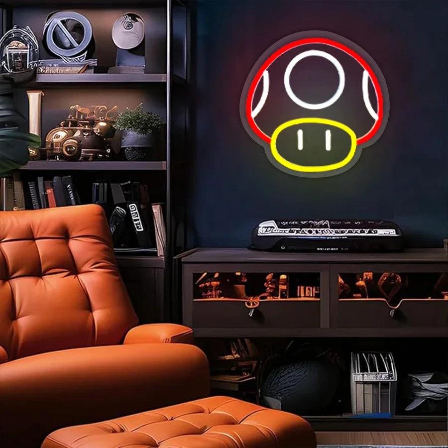 Beauty Salon Decor Room Wallpaper for Wall Bar Neon Gamer Decoration Game Sign Light Up Man Mushroom Birthday Gifts Boys Cave