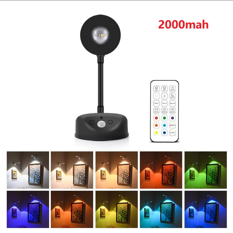 RGB LED Motion Sensor Wall Lamp Set 16 Colors Dimmable USB Rechargeable 2000mAh Intelligent Human Sensing Art Picture Light