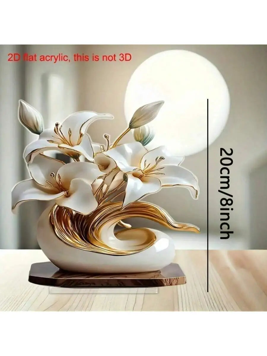 Floral Desktop Decoration Ornament 20x20cm Acrylic 2D Flat Home Decor Easy Install Practical Flower Desk Accessory