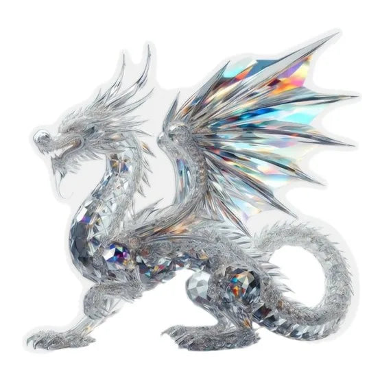 Acrylic White Crystal Dragon Statue 2D Flat Cool Figurine Home Office Cafe Room Studio Display Case Table Ornament Decor Gift