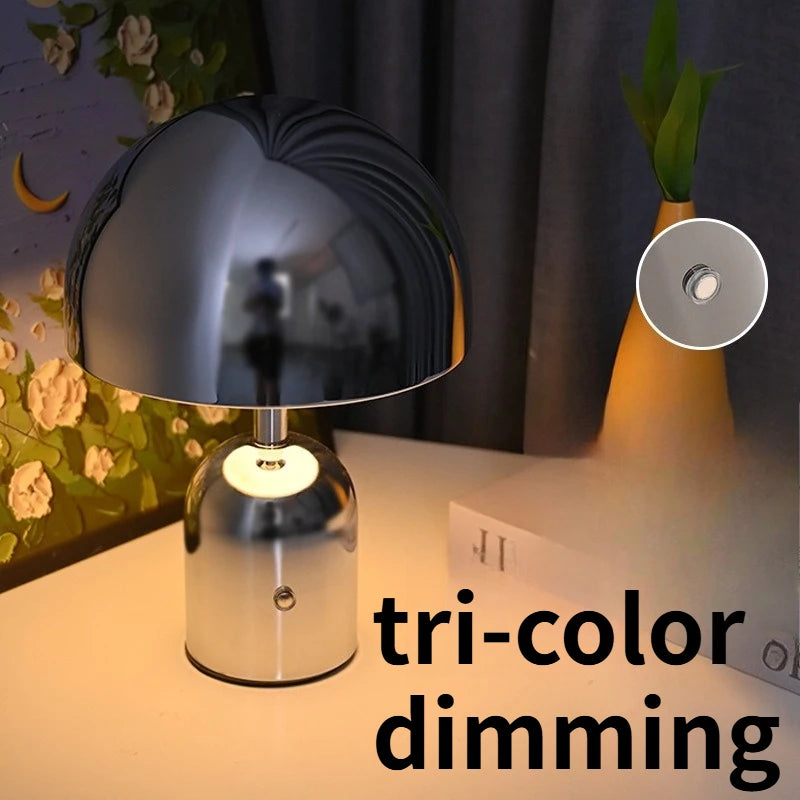 LED Antique Decoration Desk Lamp Living Room Bedroom Retro Atmosphere Night Light Bedside Charging Metal Mushroom Decoration