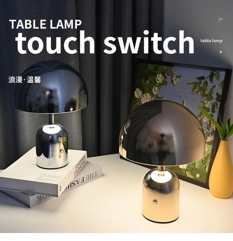LED Antique Decoration Desk Lamp Living Room Bedroom Retro Atmosphere Night Light Bedside Charging Metal Mushroom Decoration
