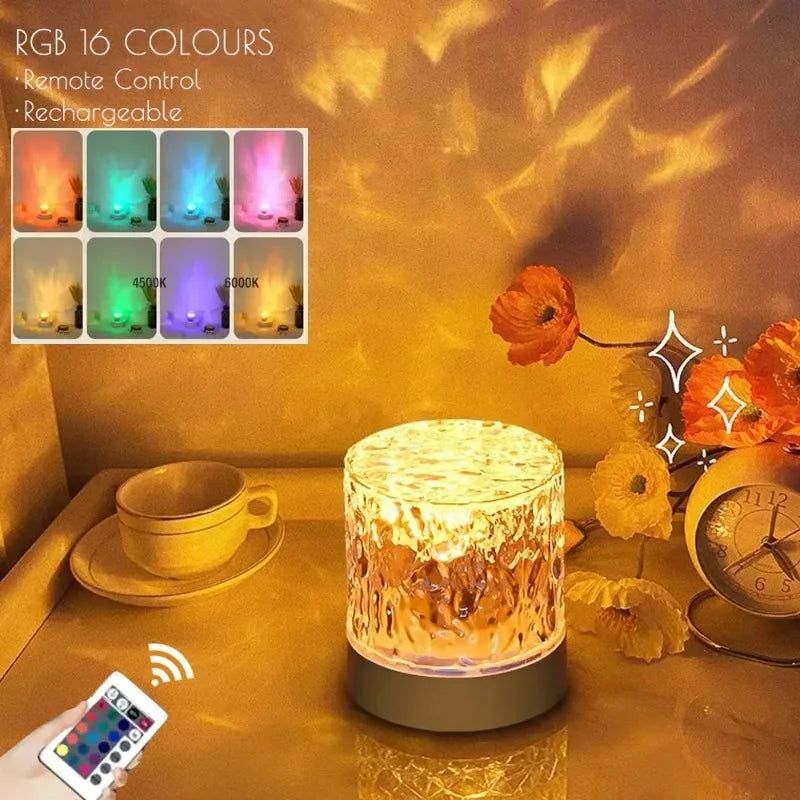 RGB 16 Colors Water Ripple Atmosphere Light Remote Control Dynamic Flame Starry Sky Romantic Bedroom Decor Projection Night Lamp