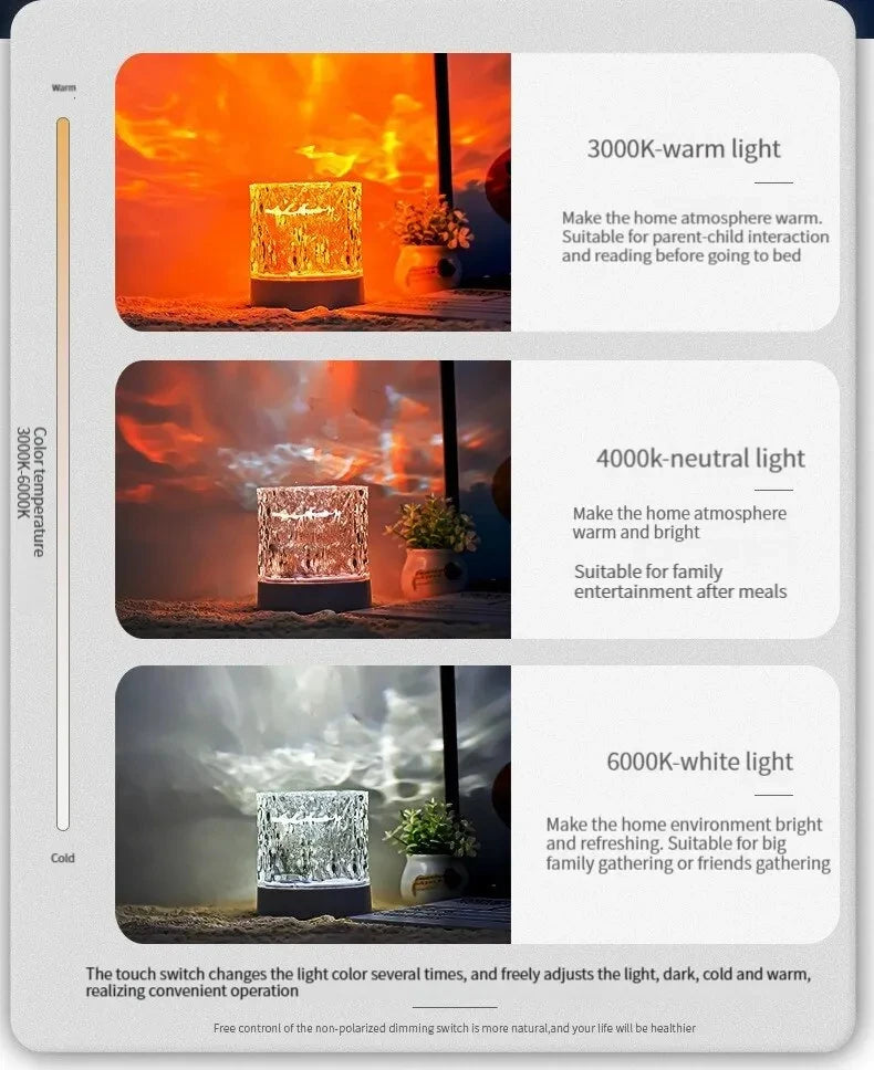 RGB 16 Colors Water Ripple Atmosphere Light Remote Control Dynamic Flame Starry Sky Romantic Bedroom Decor Projection Night Lamp