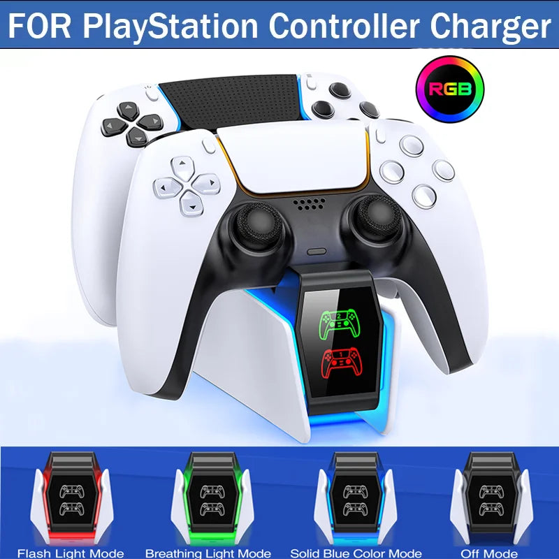 RGB PS5 Dual Controller Charging Station with LED Charging Indicators