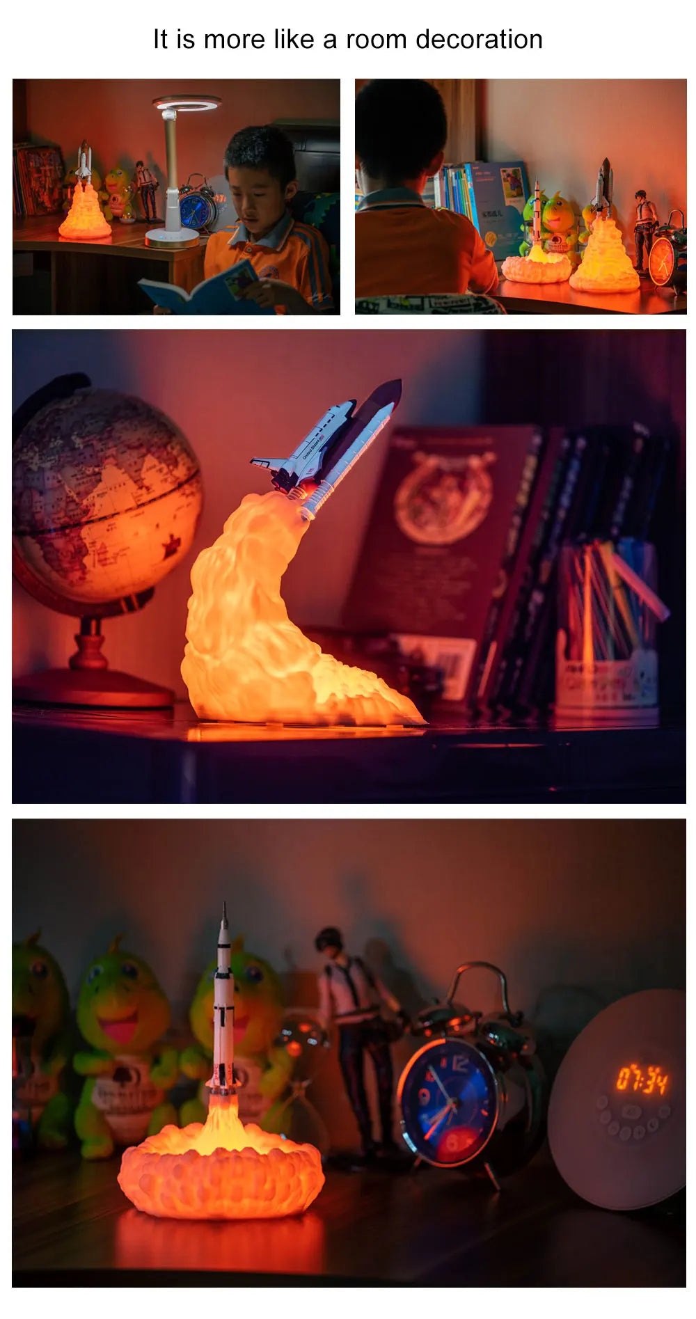 Newest Dropship 3D Print Saturn V Lamps Rechargeable Night Light Apollo 5 for Moon Land Space Lover As Room Decoration