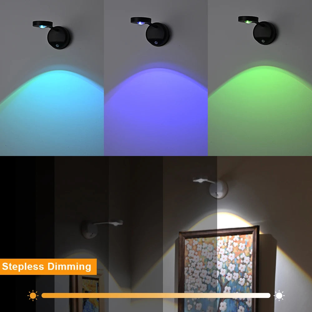 RGB LED Motion Sensor Wall Lamp Set 16 Colors Dimmable USB Rechargeable 2000mAh Intelligent Human Sensing Art Picture Light