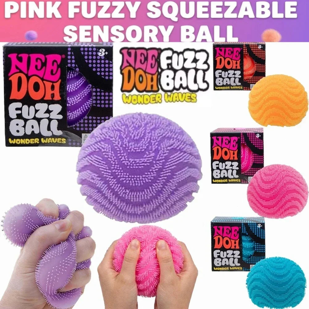 NeeDoh Fuzz Ball Wonder Waves, Sensory Fidget Squeeze Squishy Stress Reliever Toy for Anxiety Relief & Focus