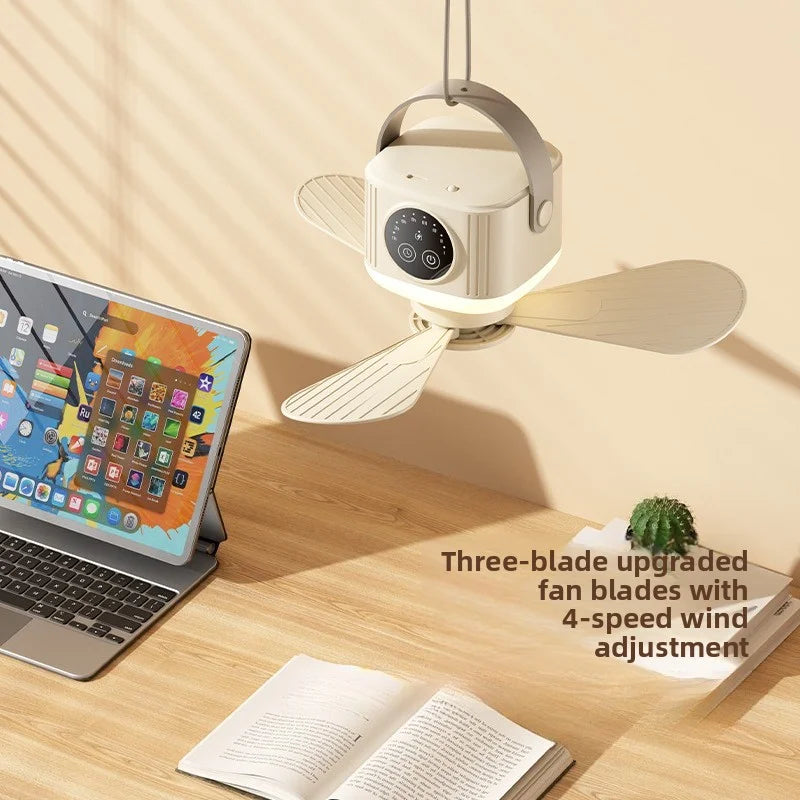 Portable Rechargeable Ceiling Fan – 4 Speeds, LED Light, Remote