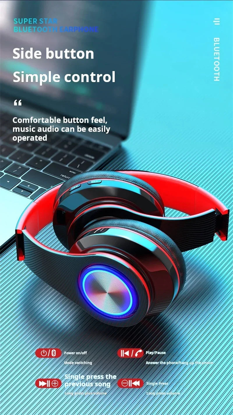 Head-Mounted Gaming Headphones Blutooth Surround Sound Stereo Wireless Earphone with Micro Phone Colourful PC Laptop Headset