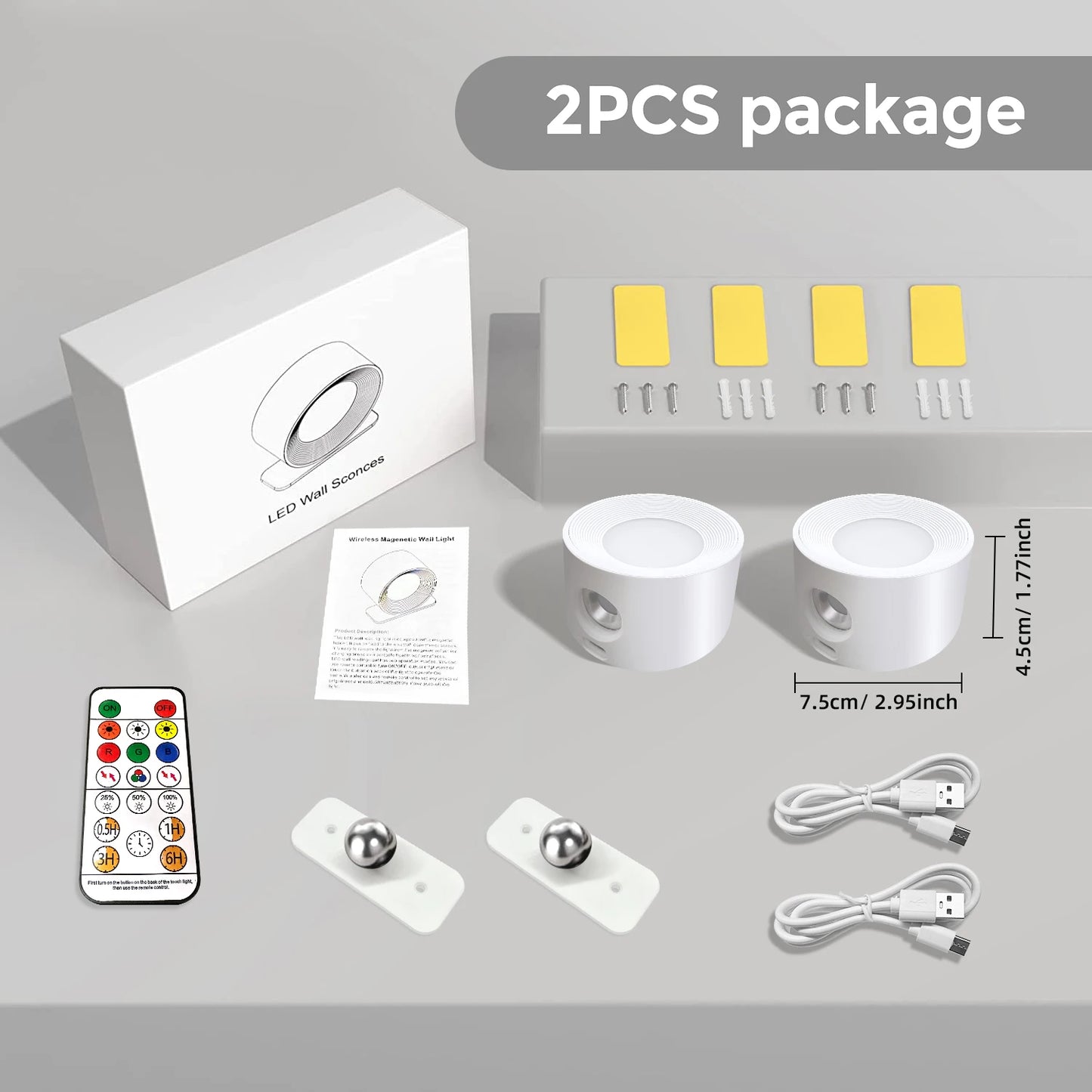 RGB LED Wall Sconce – Battery/USB, Touch Control, 360° Rotation