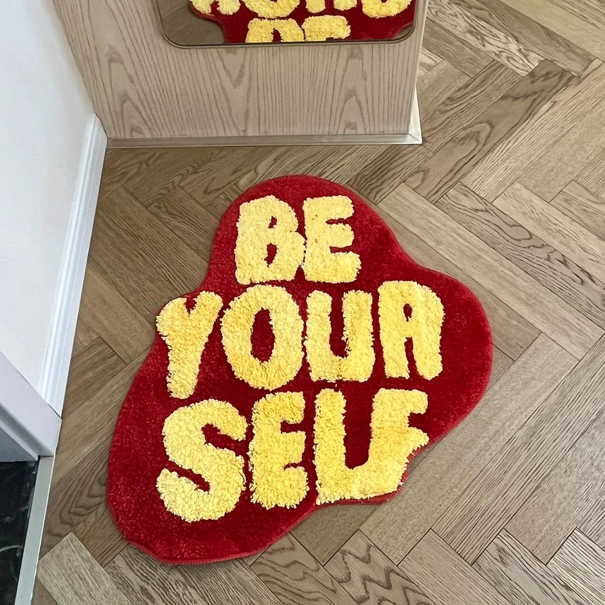 Be Yourself Tufted Rug Irregular Heart Shaped Area Rug Soft Plush Non Slip Floor Mat for Bedroom Living Room Dorm Decor