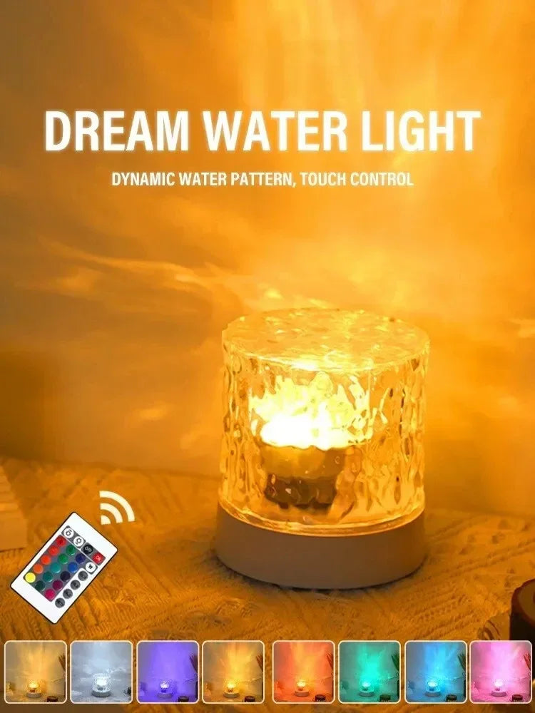 RGB 16 Colors Water Ripple Atmosphere Light Remote Control Dynamic Flame Starry Sky Romantic Bedroom Decor Projection Night Lamp