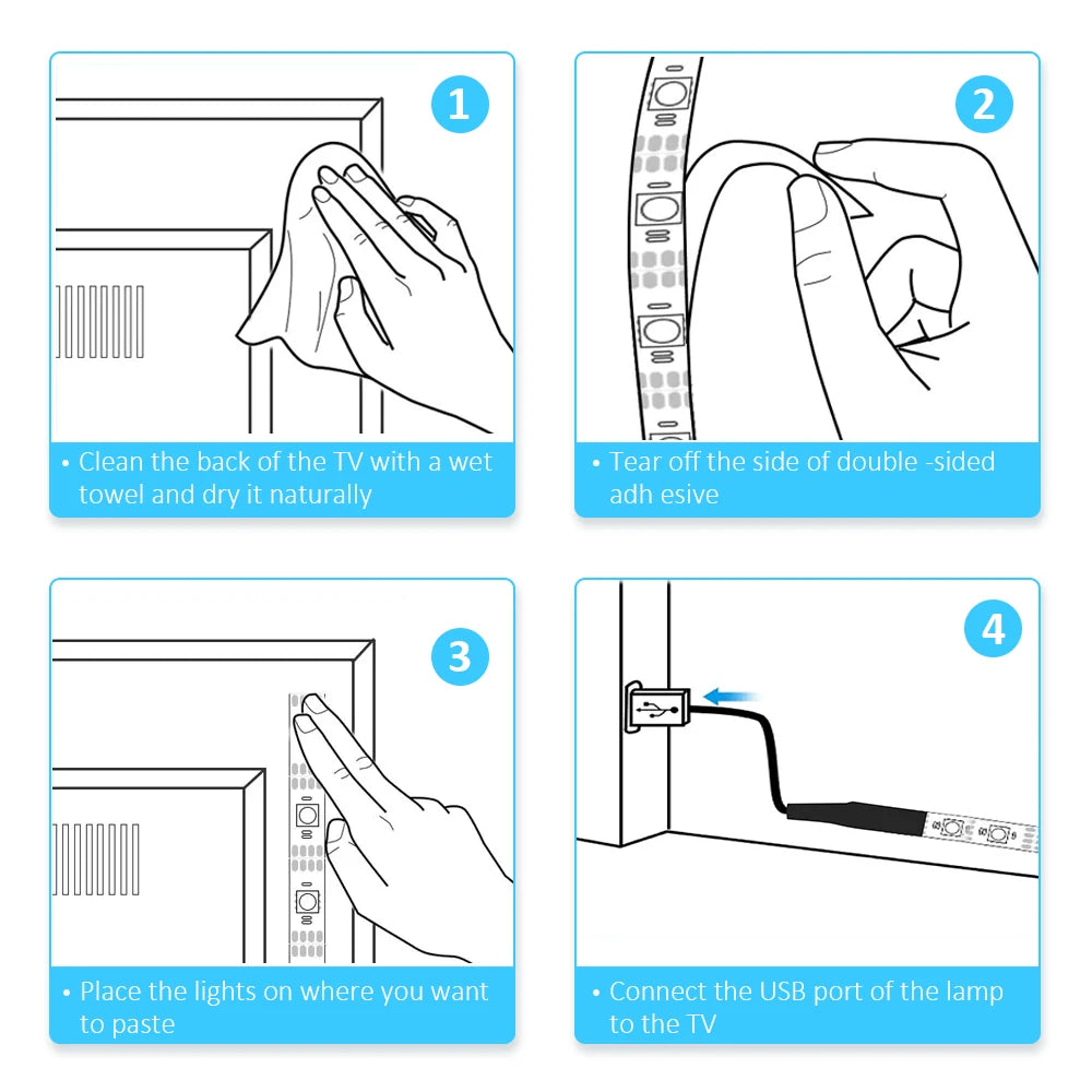 USB LED TV Backlight Strip – 3-Key Control, Flexible Ribbon