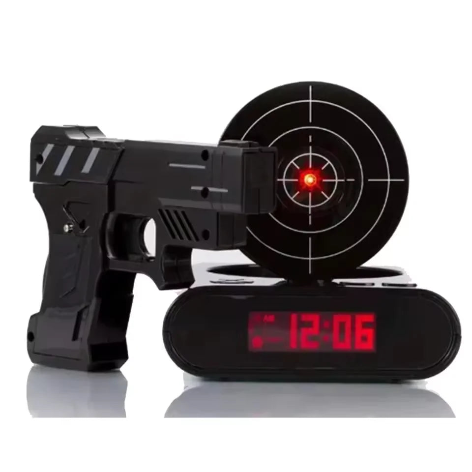 Target Shooting Alarm Clock – LED Display, 2 Alarm Modes, Infrared Gun