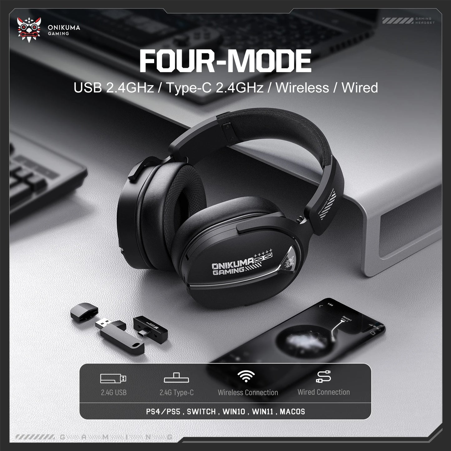 Gaming Headset with Ergonomic Design Breathable Glow Effect 360 Degree Rotatable Microphone Suitable for PS5 PC Notebook