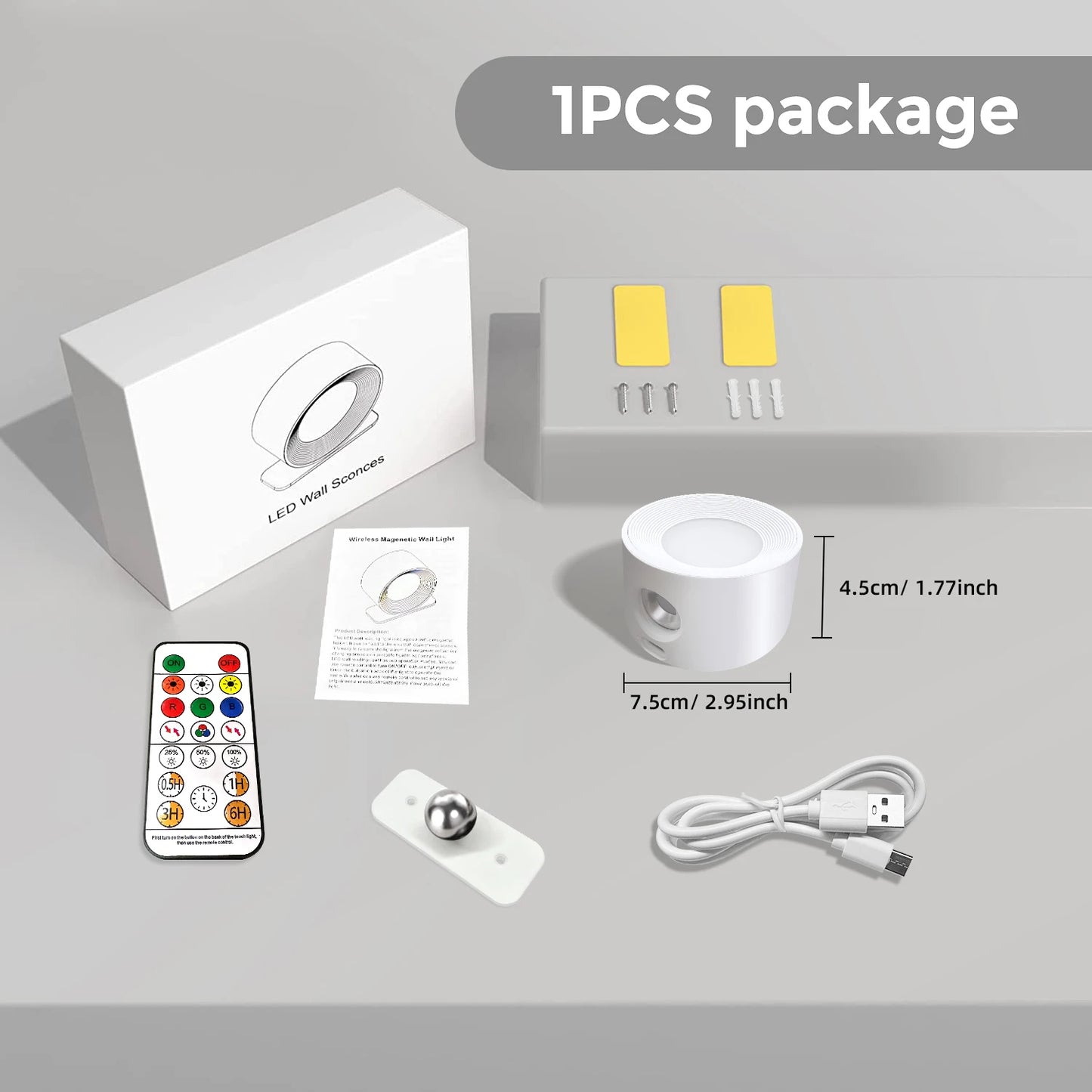 RGB LED Wall Sconce – Battery/USB, Touch Control, 360° Rotation