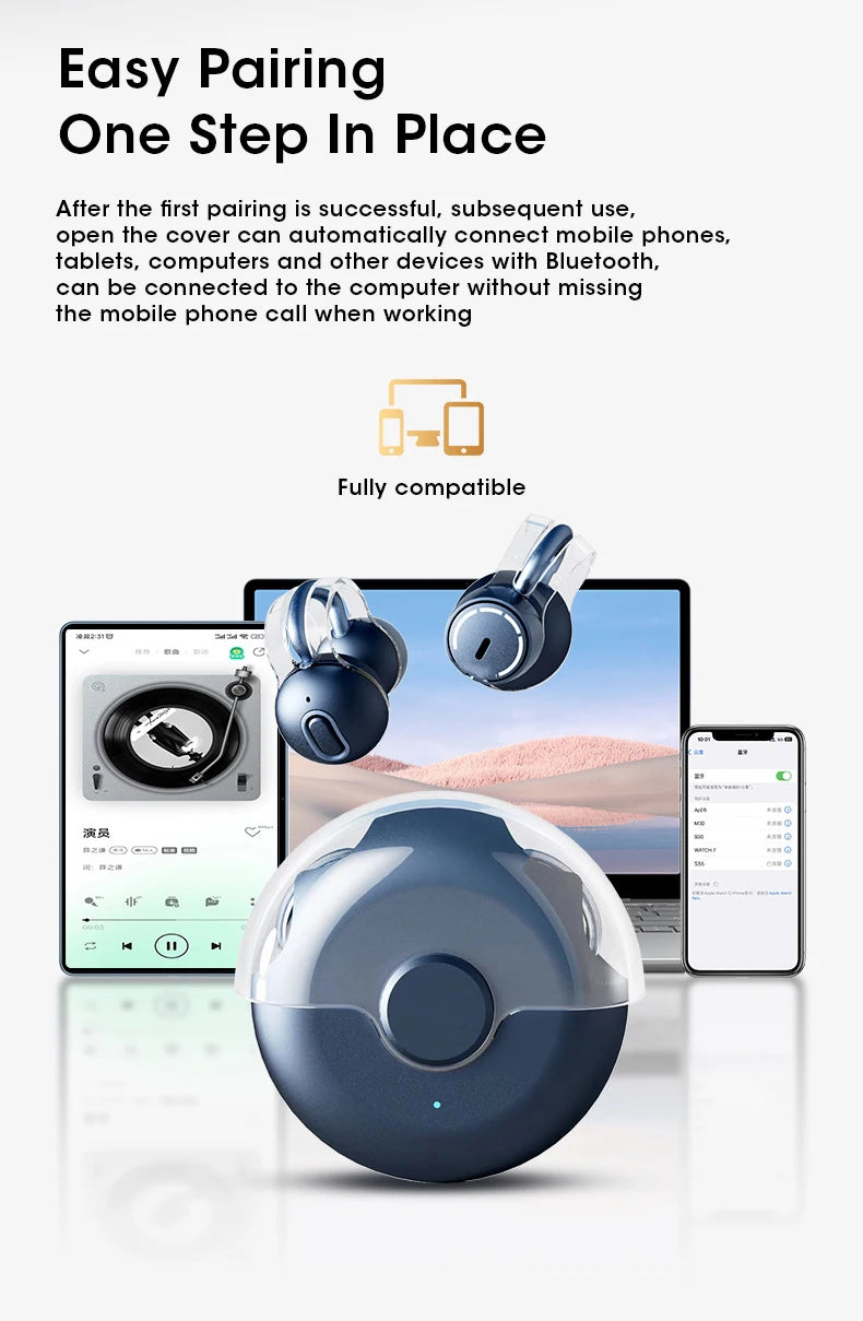 Bluetooth Earbuds True Clip-on Wireless Earphones Noise Cancelling Bluetooth Headsets Earcuffs Handsfree With Mic For Xiaomi ios