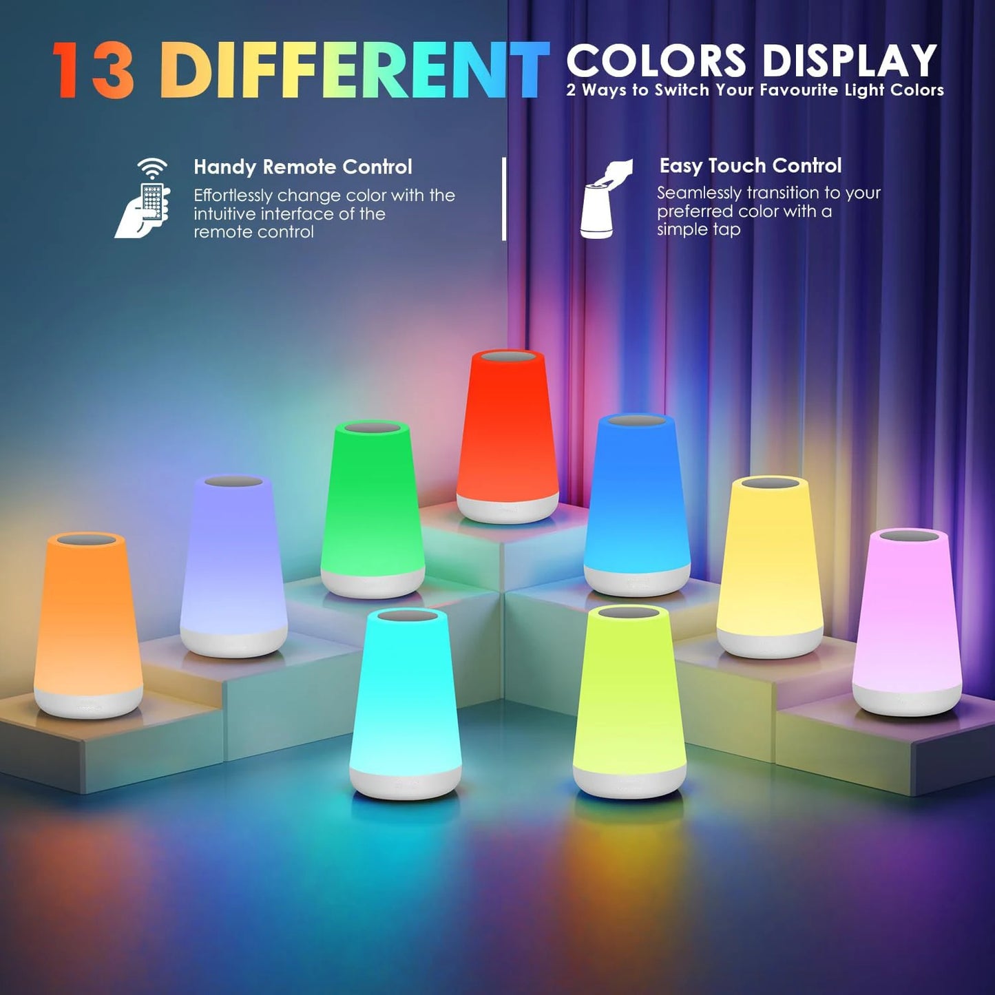 13-Color RGB LED Night Light – Rechargeable, Touch & Remote