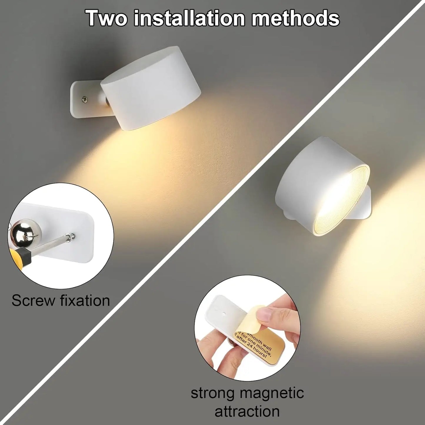 RGB LED Wall Sconce – Battery/USB, Touch Control, 360° Rotation